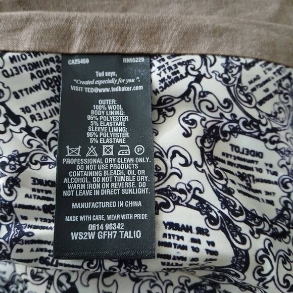 Ted baker womens US size 4 blazer blue 100% wool brown elbow patchwork - Picture 9 of 9